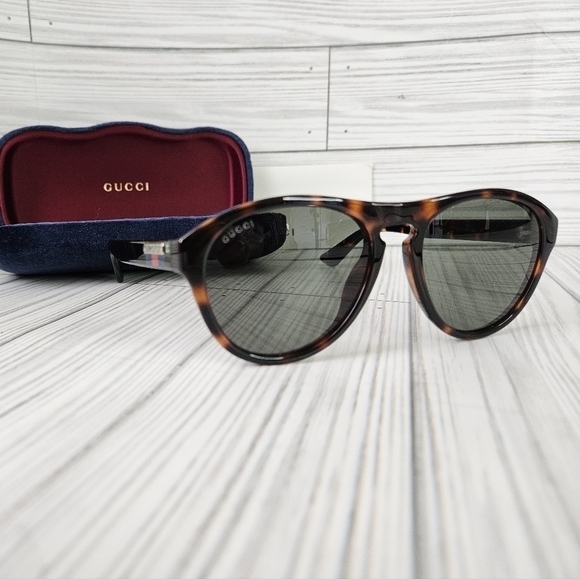 Gucci GG0747s 003 Round Sunglasses In Havana Green and Tortoise Shell NWT